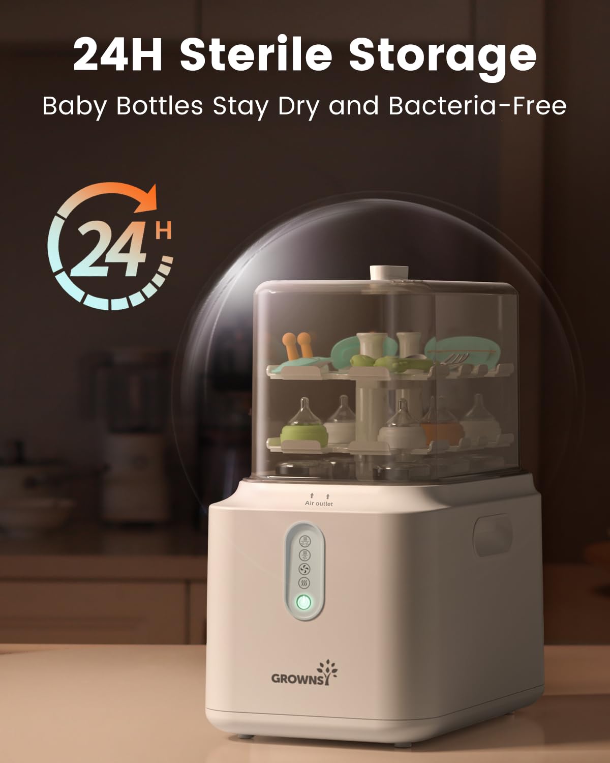 Grownsy 3-Layer Large Bottle Sterilizer and Dryer, Fast Sterilization and Drying, Universal Bottle Sterilizer for Baby Bottles, Breast Pump Parts & Baby Essentials