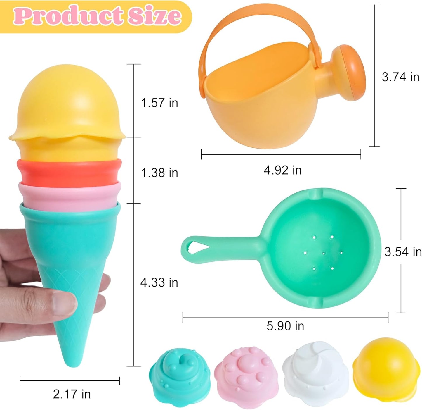 Baby Bath Toys for Kids Ages 1-3 6 PCS Ice Cream Toddler Bath Toys Mold Free Bathtub Beach Sand Pool Water Toys for 1 2 3 4 5 6 Years Old Girls Boys Gifts
