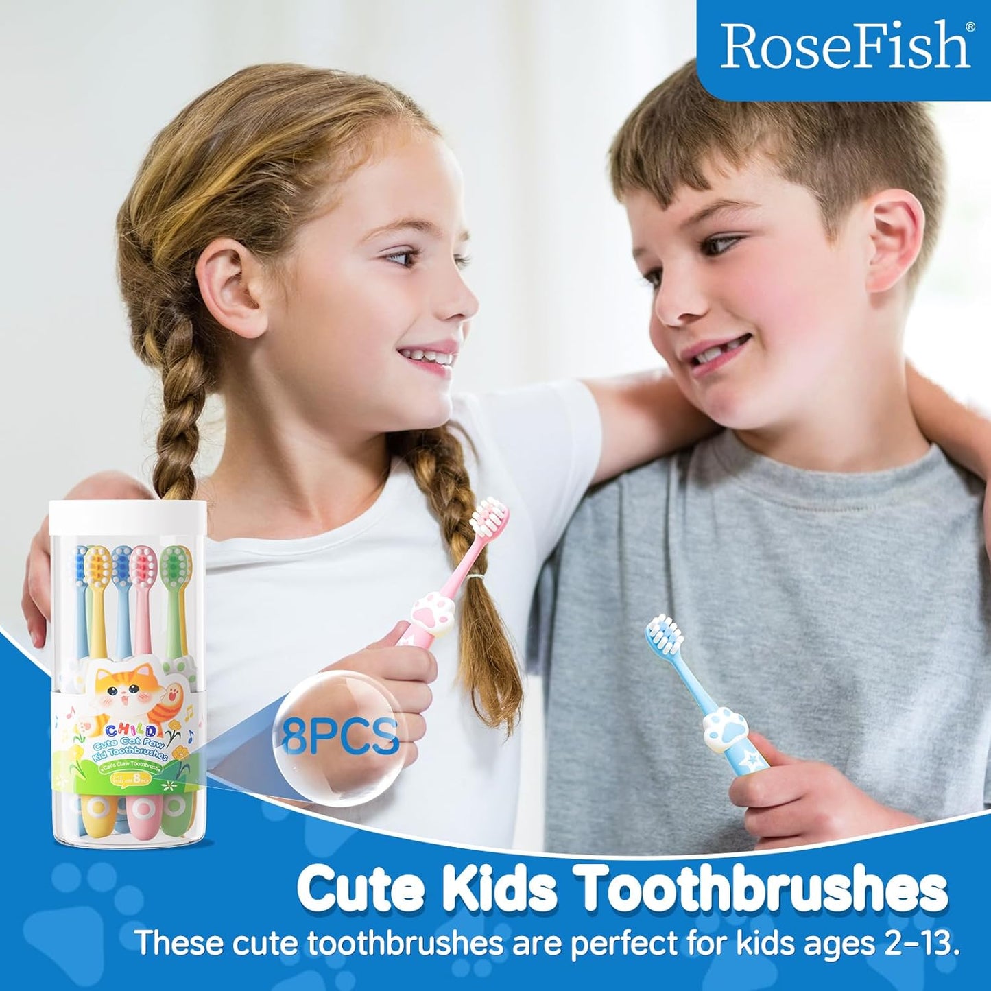 8 Pack Kids Toothbrushes Extra Soft Toddler Toothbrush 2-8 Years Children Manual Toothbrushes for Clean Teeth Cute Kid Toothbrushes Make Your Toddler Love Brushing Teeth