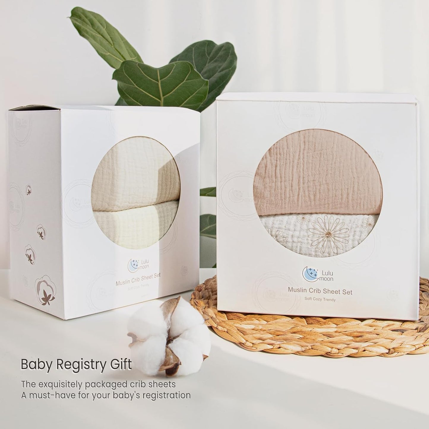 lulumoon Baby Muslin Crib Sheets - Toddler Cotton Fitted Crib Sheets Neutral for Boys and Girls 2Pack (Nudepink Daisy, Crib)