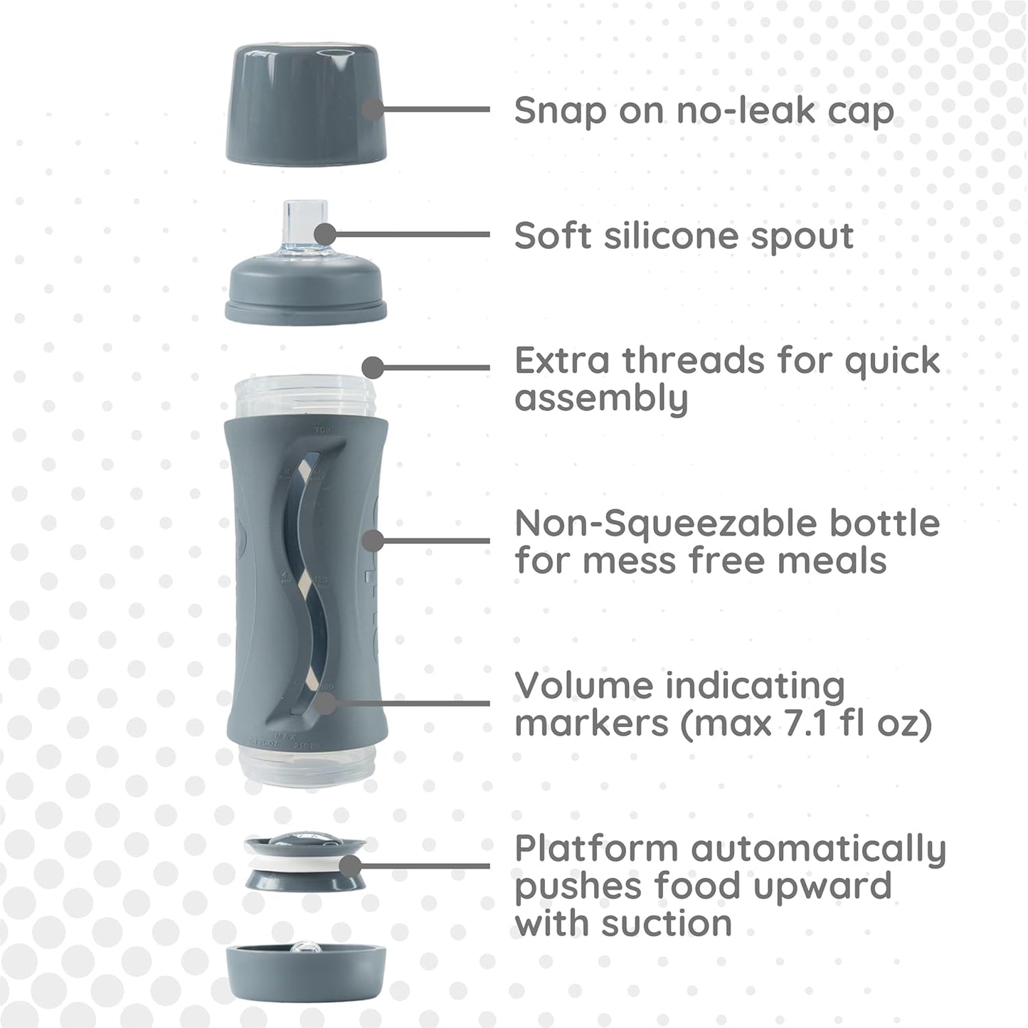 Subo Baby Food Bottle Starter Set | No Mess Baby Toddler Self Feeder | Squeeze Free Design for Purees, Smoothies, Yogurt, Oatmeal, or Thickened Liquids | Reusable Silicone Washable Cup (Charcoal)