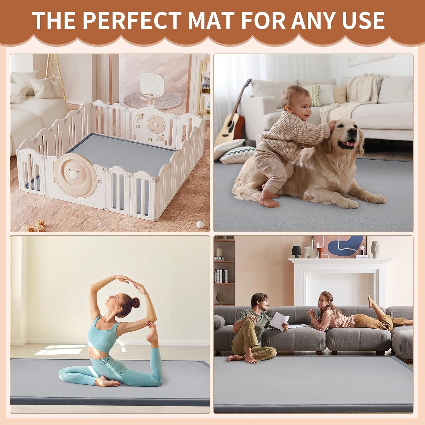 Baby Play Mat for Floor - 1.4" Thick Memory Foam Rug, 70"x59" Playpen Tummy Time Mat, Soft Velvet Nursery Rug, Large Padded Crawling Mat, Cushioned Pads for Playroom Toddlers, Infants, Yoga, Tatami