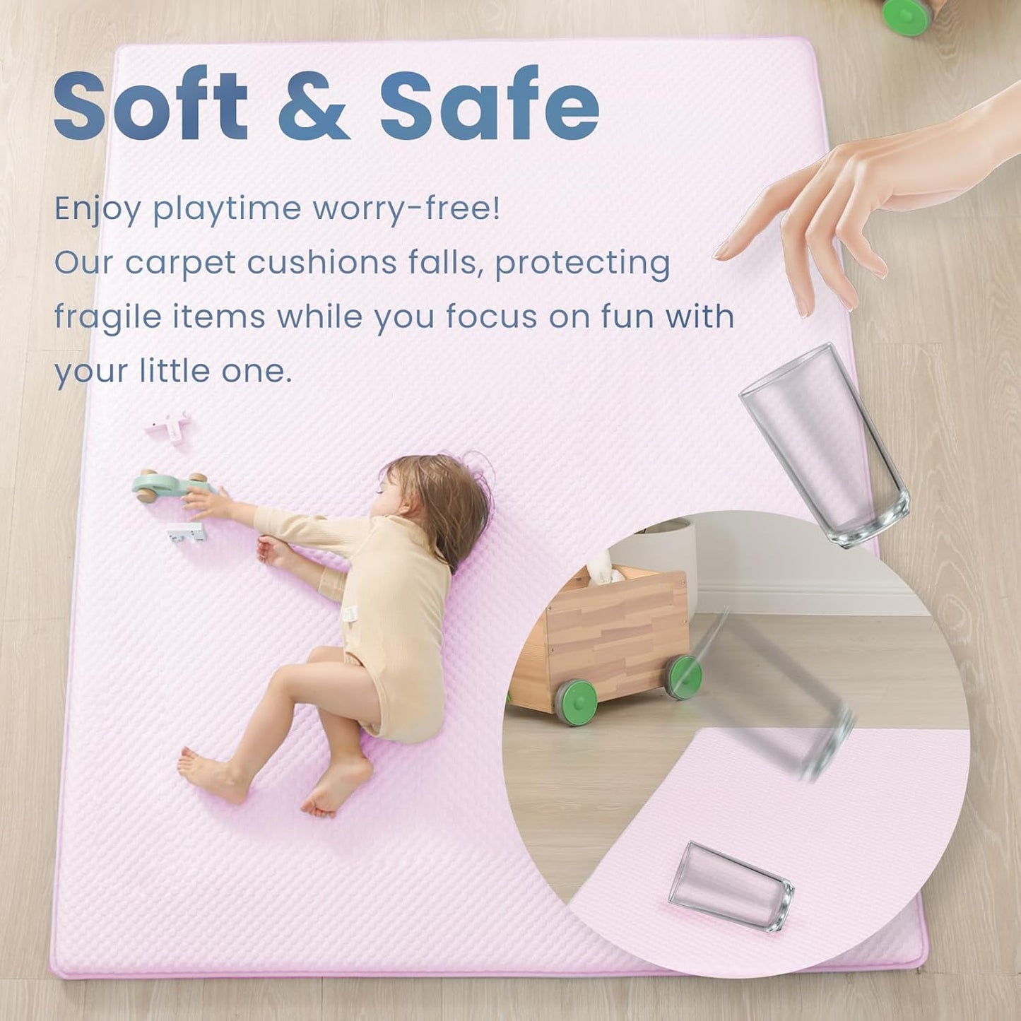 Baby Play Mat for Summer, 1.3 Thick Extra Large Memory Foam Cooling Floor Tummy Time Mat, Soft & Breathable, Non-Slip Rectangular for Toddlers’ Playtime & Rest(Pink,79"x118")