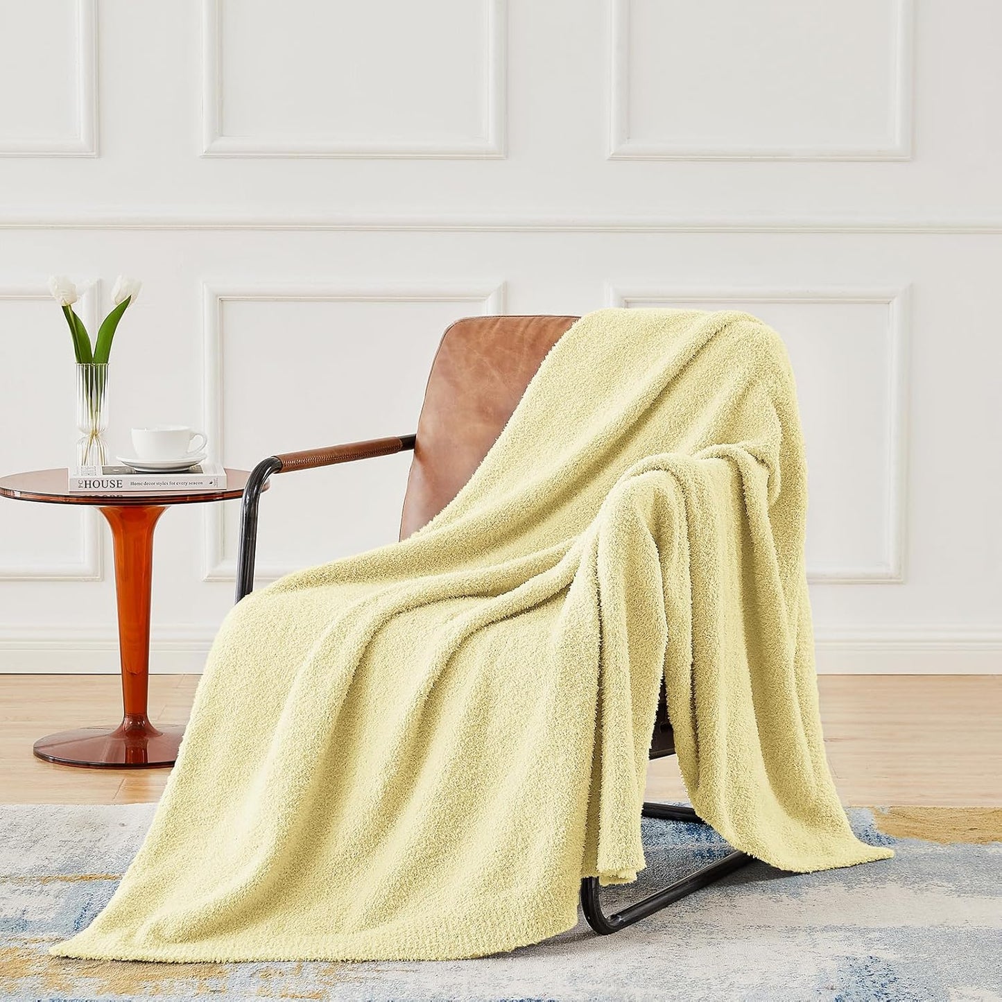 CYMULA Knit Throw Blanket for Couch Yellow - Super Soft Lightweight Plush Fuzzy Fluffy Cozy Blankets and Throws for Sofa Bed, 50 x 60 inches