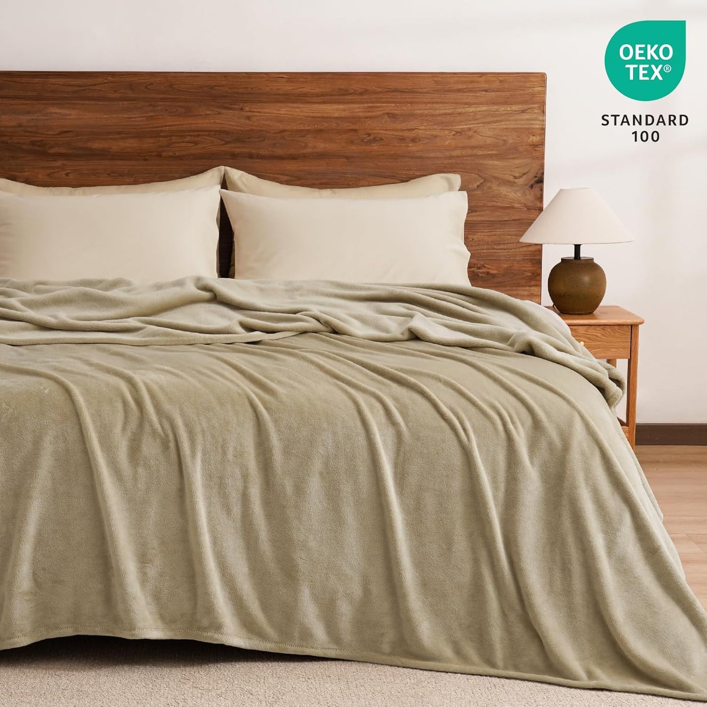 PHF Ultra Soft Fleece Blanket King Size, No Shed No Pilling Luxury Plush Cozy 300GSM Lightweight Blanket for Bed, Couch, Chair, Sofa Suitable for All Season, 108" x 90", Khaki