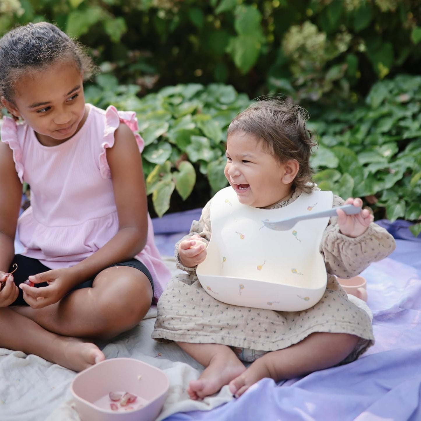 mushie Silicone Baby Bib | Adjustable Fit Waterproof Bibs (Kites)