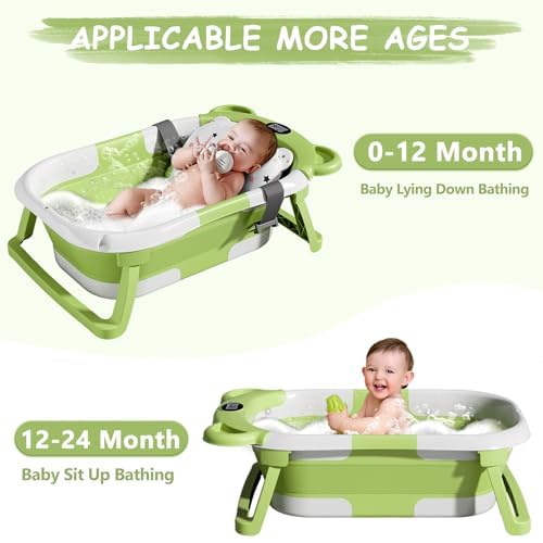 TPN Collapsible Baby Bathtub, Baby Bath Tub with Soft Cushion & Real-Time Thermometer, Baby Bathtub Infant to Toddler Tub (0-36 Months), Portable Newborn Travel Bath tub