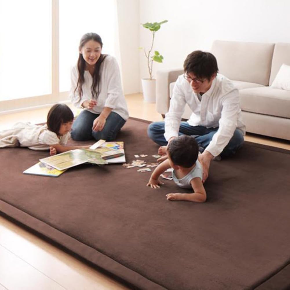 Loartee Nursery Rug - Coral Velvet Crawling Rug & Play Area Rug (6'8"x9'2", Coffee) for Toddler Children's Play Mat & Yoga Mat / Exercise Pads