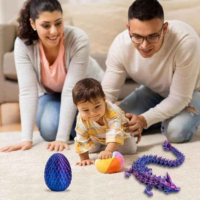 3D Printed Dragon Egg,Easter Egg,3D Printed Articulated Dragon with Dragon Inside,Crystal Dragon Fidget Toy Adults Fidget Toys Mystery Dragon Egg for Autism/ADHD (Pure Purple)