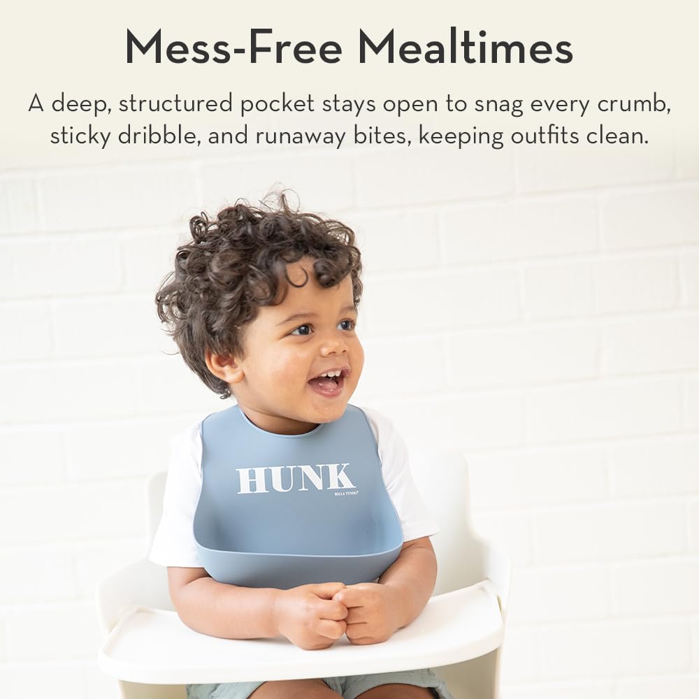 Bella Tunno Baby Bib for Eating, Waterproof Silicone Bib with Large Food Catcher, Adjustable Fit for Babies 4-12 months & Toddlers 1-3 Years, Boys & Girls, One Man Show