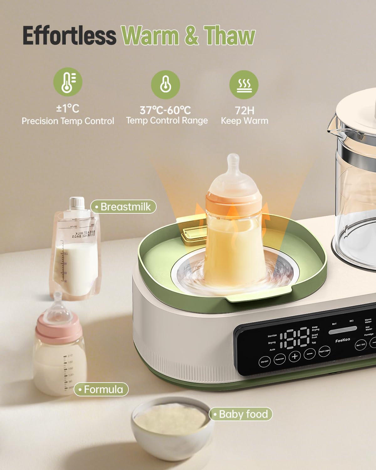 Feekaa Multifunctional Baby Bottle Warmer, Steamer and Dryer, 44oz Baby Formula Kettle Combo, Bottle Warmer for Breastmilk with Temperature Control, Water Warmer for Baby Formula, Electric Milk Warmer