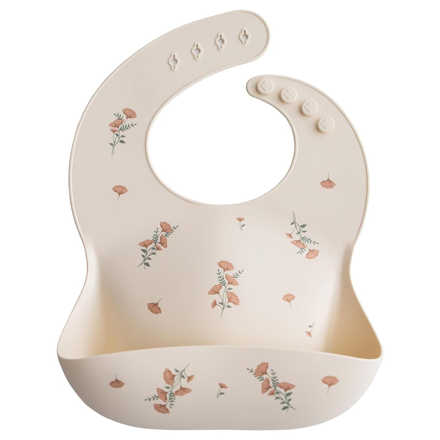 mushie Silicone Baby Bib | Adjustable Fit Waterproof Bibs (Pink Flowers)