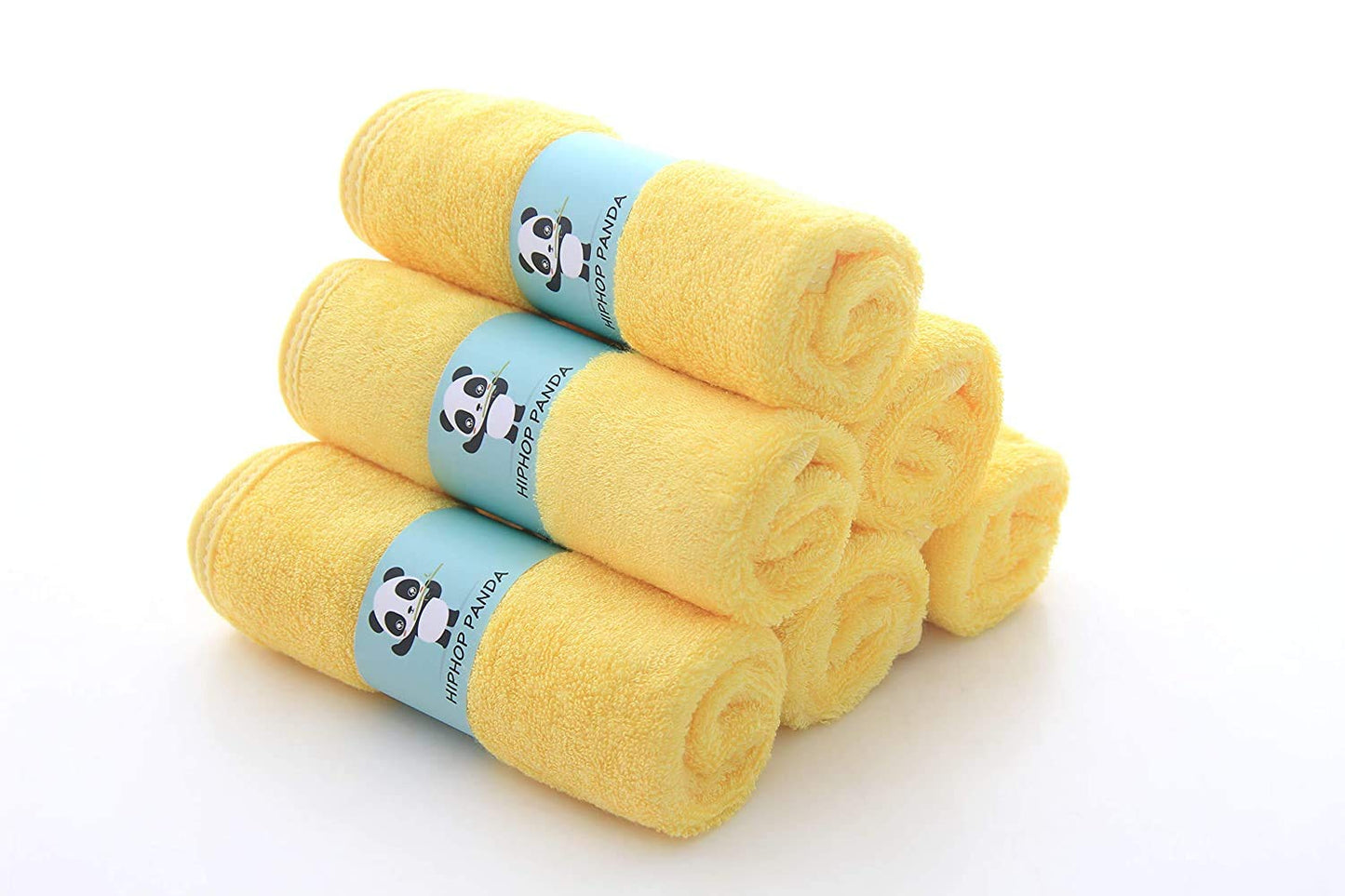HIPHOP PANDA Baby Washcloths, Rayon Made from Bamboo - 2 Layer Ultra Soft Absorbent Newborn Bath Face Towel - Reusable Baby Wipes for Delicate Skin - Yellow, 30 Pack