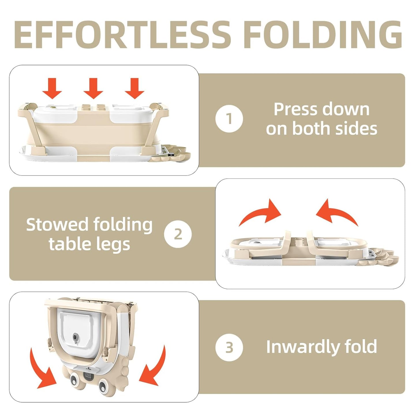 Collapsible Baby Bathtub for Infants to Toddler with Real-time Temp Monitor+Floating Cushion,Foldable Baby Bath Tub Set Applicable 0-36 Month,Portable Travel Baby Tub for Newborns Boy (Beige)