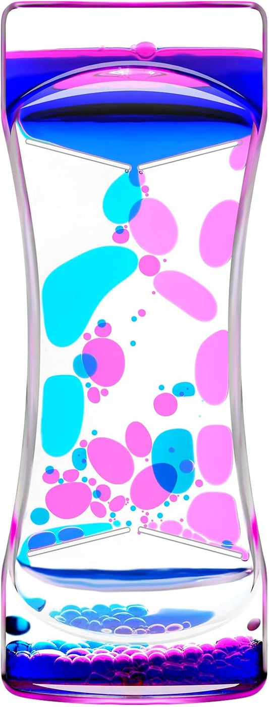 Blue Pink Liquid Motion Bubbler Timer Set of 1 for Kids Adults, Fidget Timers for Sensory Toys, Oil Water Office Desk Toys for Autism Toys, Relaxing Activity, Christmas Stocking Filler Gift