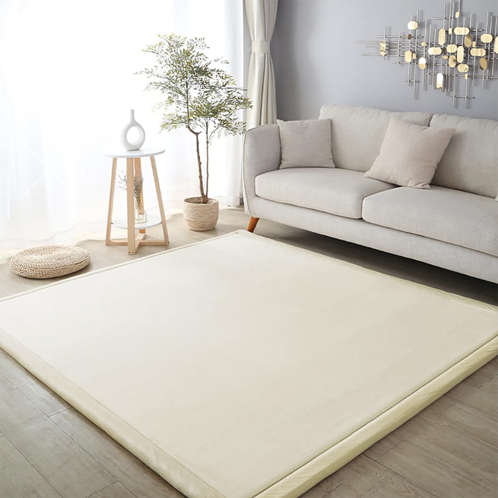 Loartee Coral Velvet Crawling Rugs & Area Rugs (6'7"x9'10", Beige) for Toddler Children's Play & Yoga Mat