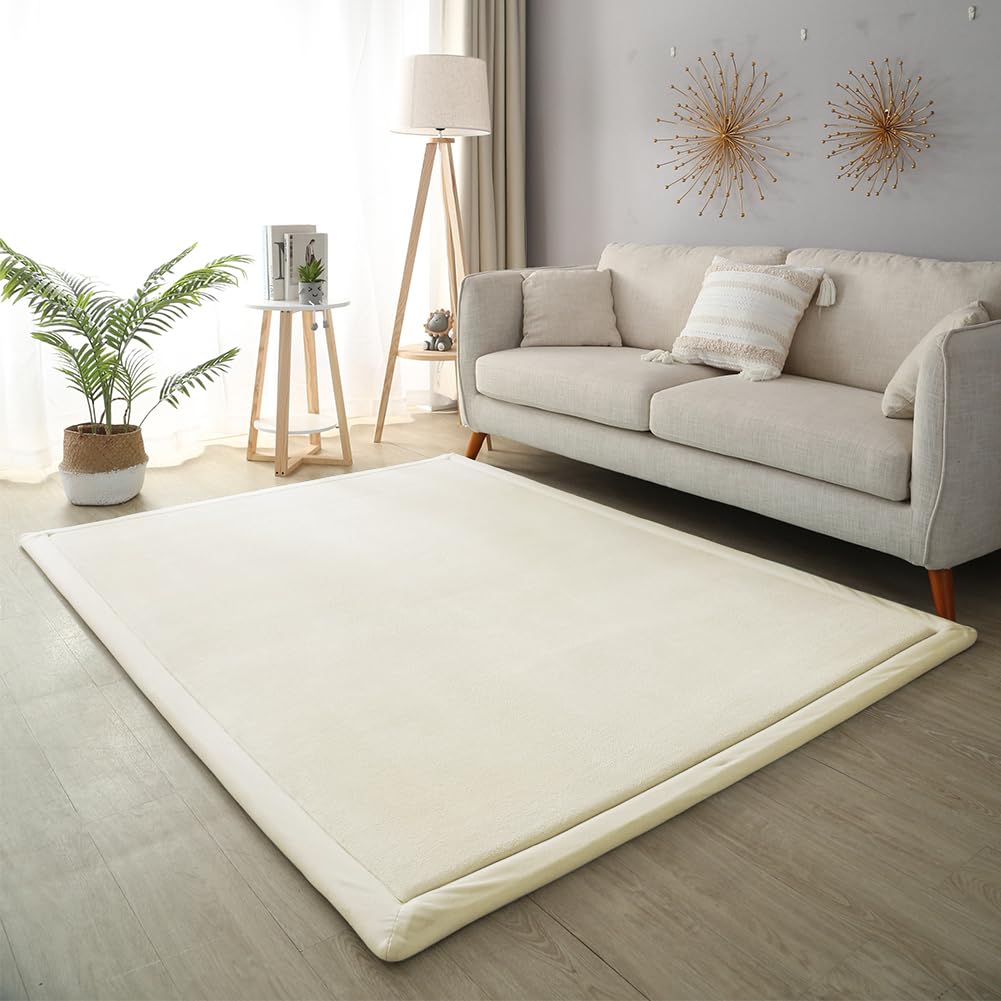 Loartee Coral Velvet Crawling Rug (4'11"x6'7", Beige) for Toddler Children Play Area Rug Yoga Mat Exercise Pad Carpet