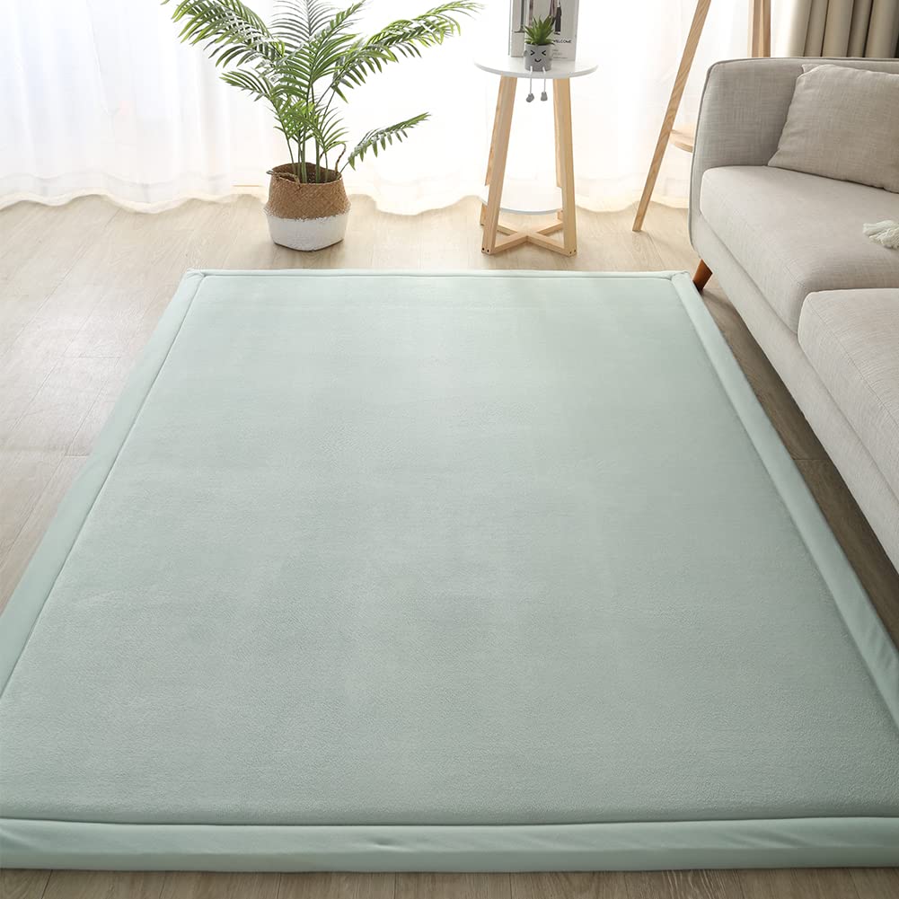 Loartee Nursery Rug Coral Velvet Crawling Rugs Mat Area Rugs Play Crawling Mat(5'11"x6'7", Light Green) for Toddler Children Play Mat Yoga Mat Exercise Pads Carpet