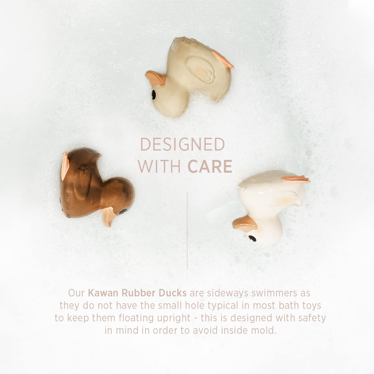 HEVEA Kawan Mini Rubber Duck - 100% Natural Rubber Baby Bath Toy - Eco Friendly, Perfect for Playing, Teething, and Bathing - Mold Free Bath Toys - Eggnog