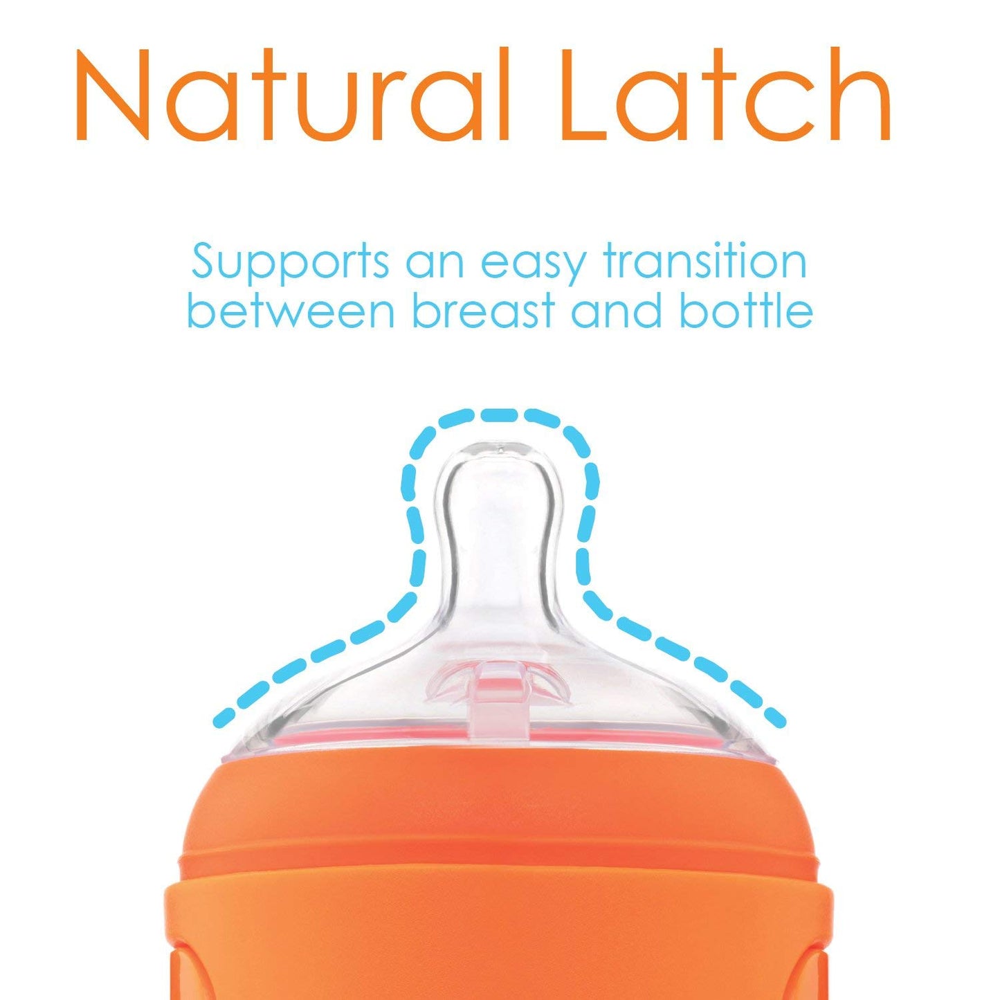 PopYum 9 oz Orange Anti-Colic Formula Making/Mixing/Dispenser Baby Bottle with #2 Medium Flow Nipple, 260 ml, BPA-Free, Natural Latch