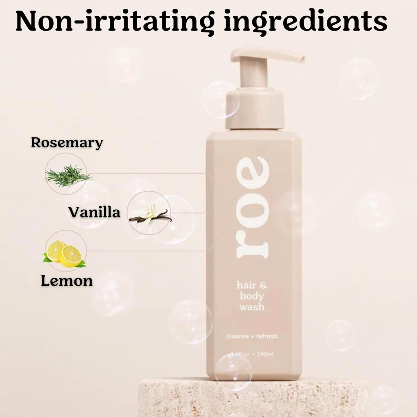 Roe Wellness- Toddler & Baby Body Wash & Shampoo Moisturizing Clean Ingredients | Suitable for Sensitive Skin, Fragrance-Free, Natural Vanilla Scent, Fresh Cleaning | 9.4 fl oz.