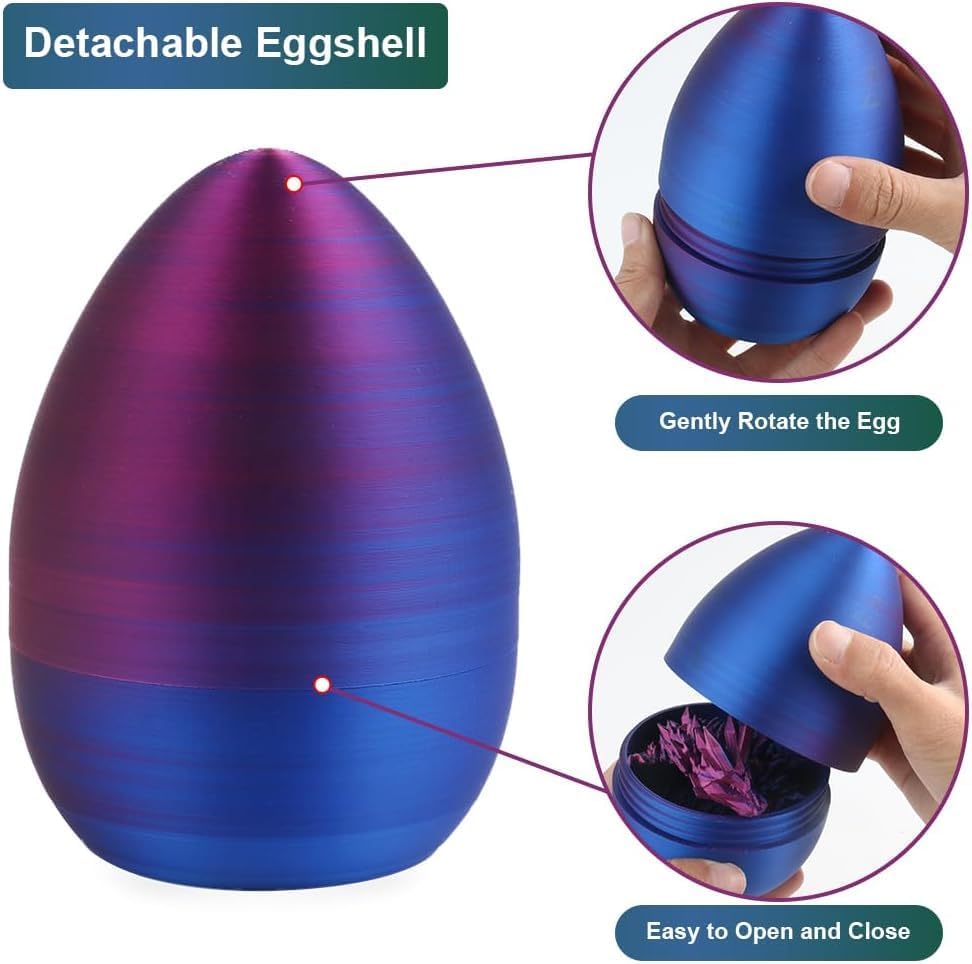3D Printed Dragon Egg, 3D Dragon Eggs with Dragon Inside, Articulated Crystal Dragon Fidget Toy for Autism/ADHD, Home Decor Executive Desk Dragon Toys for Kids Adults (Laser Purple)
