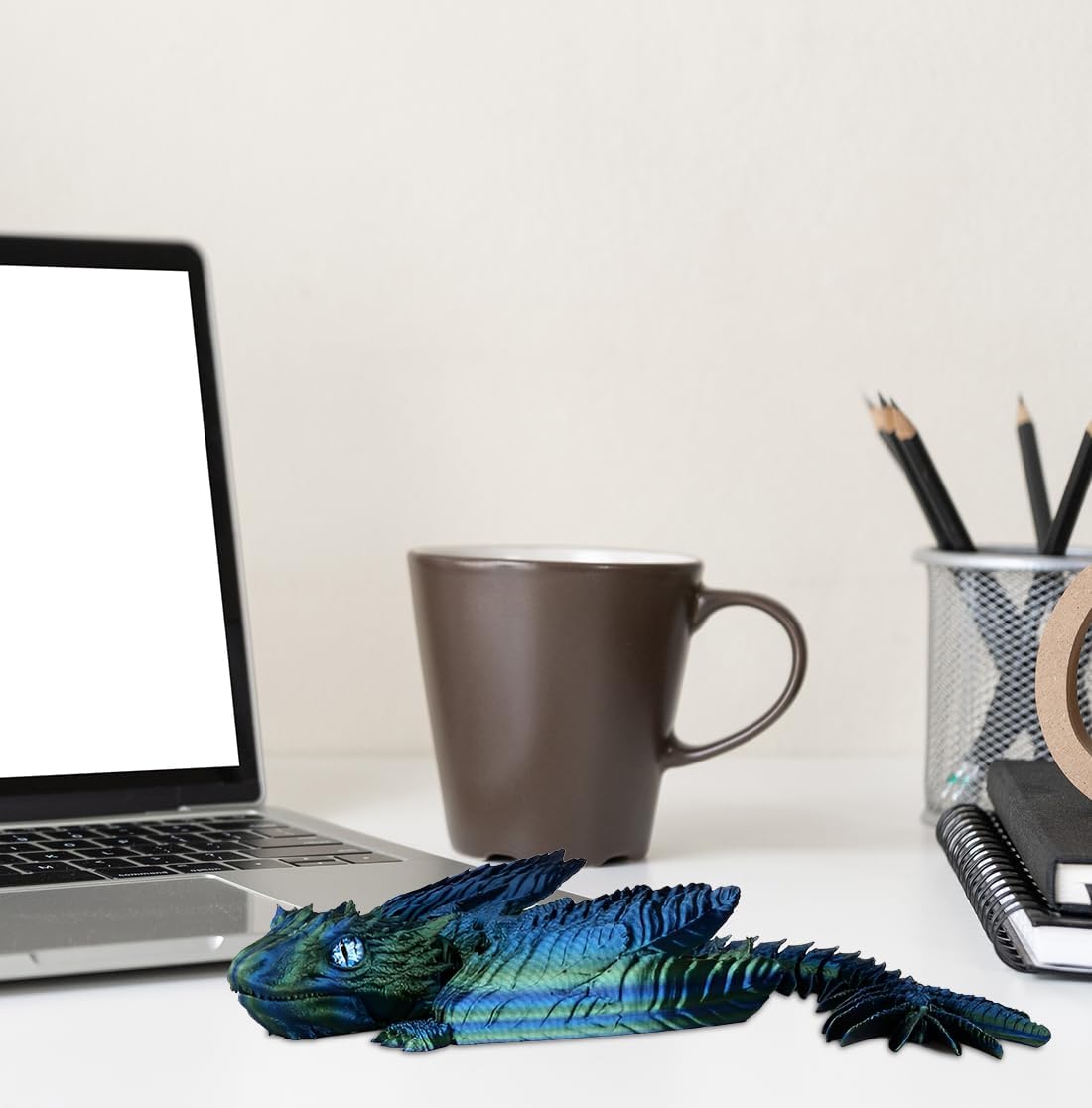 3D Printed Dragon with Wings 3D Printed Animals Articulated Dragon Fidget Dragon 3D Printed Toys Dragon Toy Desk Pets Home Office Decor (Blue)