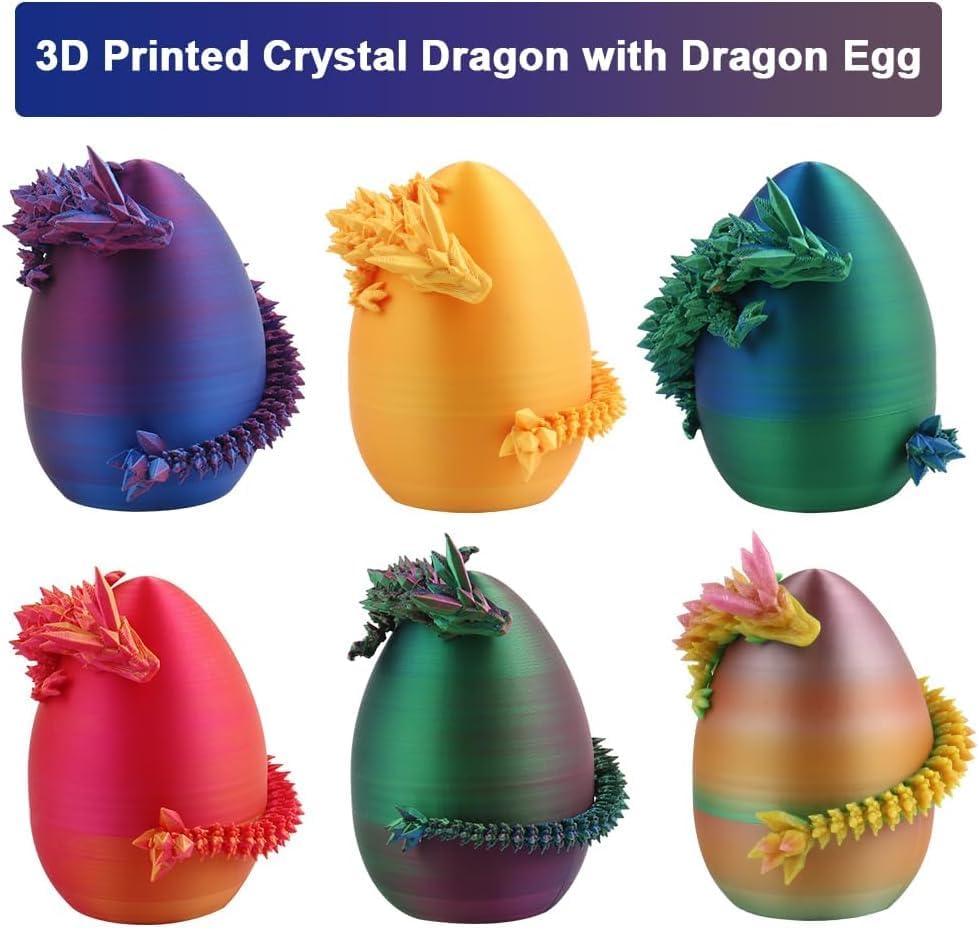 3D Printed Dragon Egg, 3D Dragon Eggs with Dragon Inside, Articulated Crystal Dragon Fidget Toy for Autism/ADHD, Home Decor Executive Desk Dragon Toys for Kids Adults (Laser Purple)