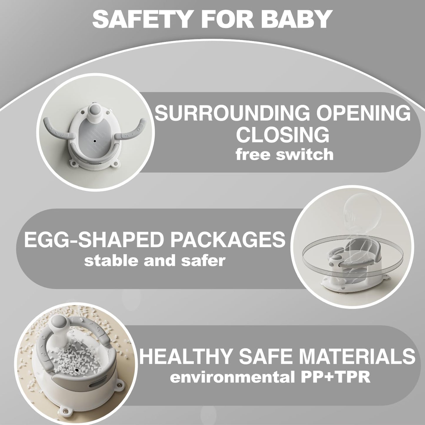 Baby Bath Seat for Babies 6 Months & up, Non-Slip Toddler Bath Seat for Baby & Newborn, Sit Up Bath Seat for Baby,Grey