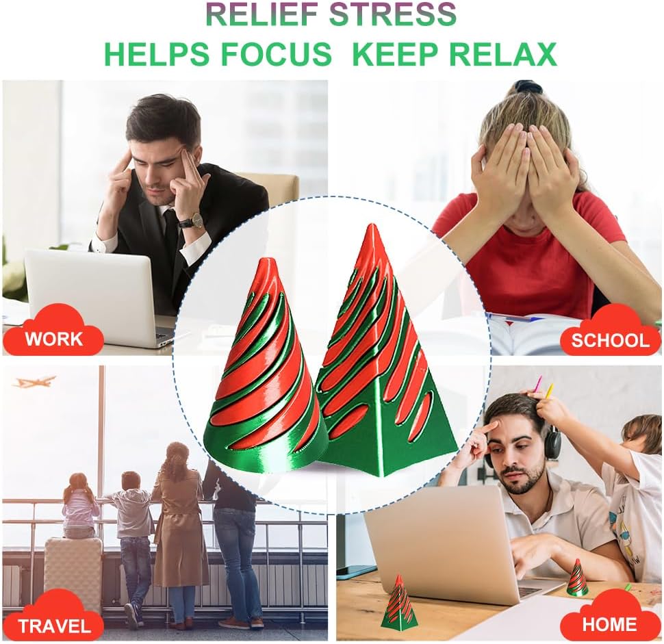 Spiral Cone Fidget Toy,Impossible Cone Pyramid Passthrough Sculpture Bulk Fidget Toys for 3D Printed,Anxiety Stress Relief Desk Deco Souvenir Mini Gift Toy for Home Office (#B-Laser Green Red)
