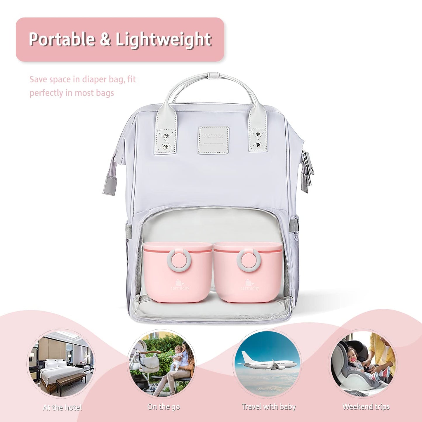 Termichy Baby Formula Dispenser, Portable Milk Powder Dispenser Container with Carry Handle and Scoop for Travel Outdoor Activities with Baby Infant, 8.8OZ, 0.55LB, 250g, 500ml (Pink)