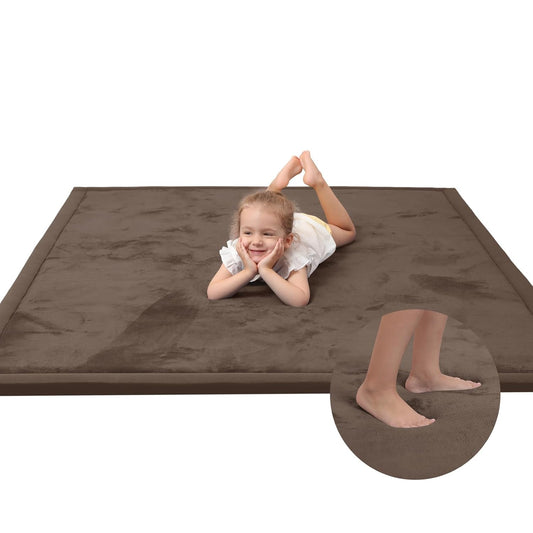 Baby Play Mat for Floor,1.3" Thick Memory foam Tummy Time Mat for Toddlers,Infants,kids,Water-Repellent Soft Nursery Rug ,79"×118" Extra Large Non Slip for Crawling&Yoga,Tatami Style for Living Room(Dark Brown)