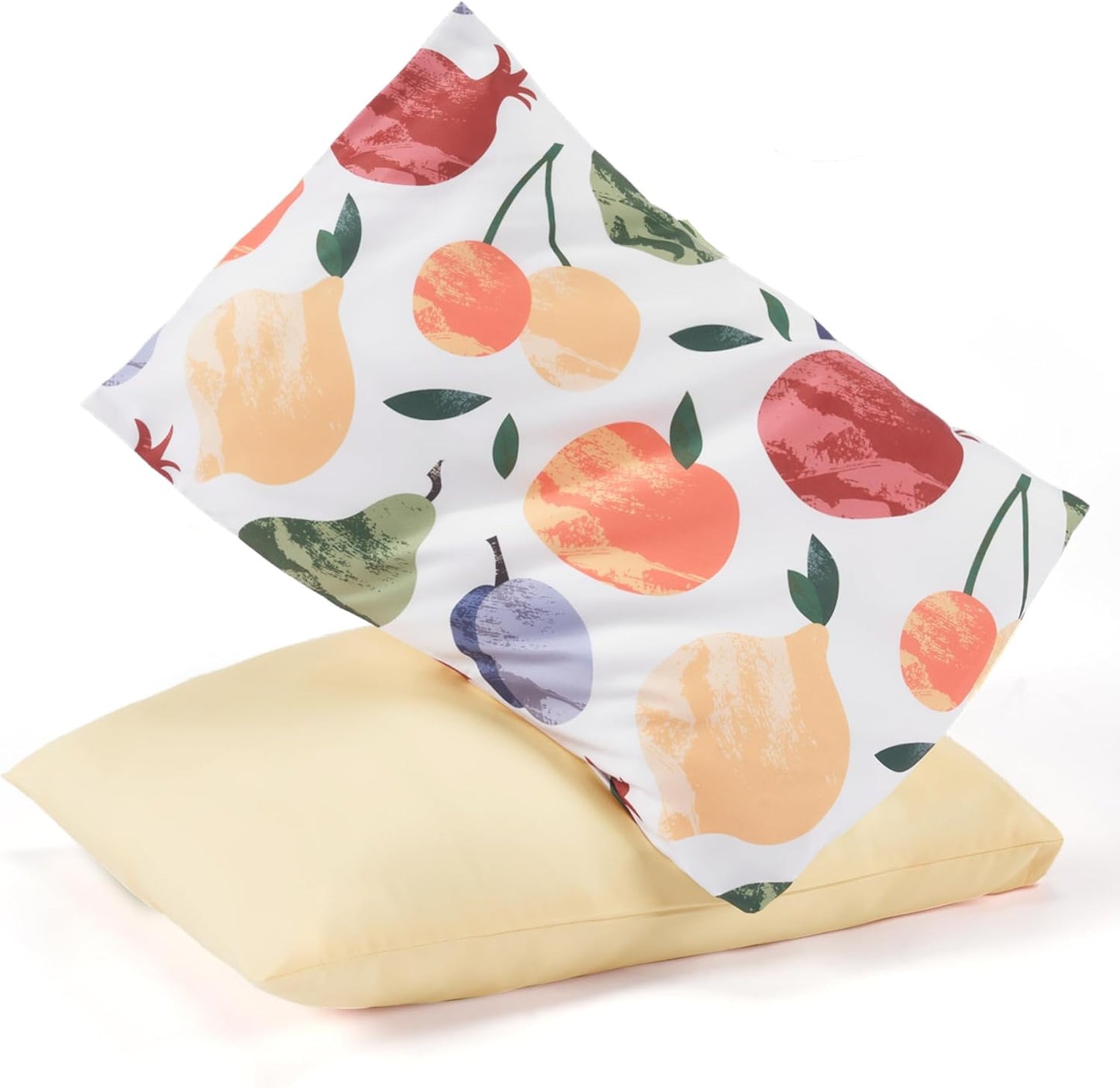 TILLYOU Toddler Pillowcases 13 x 18 Travel Pillow Case 2 Pack, Kids Pillowcases Machine Washable with Envelope Closure, Fruit Shadow & Orangish