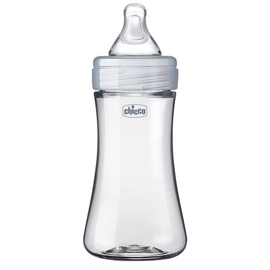 Chicco Duo 9oz. Hybrid Baby Bottle with Invinci-Glass Inside and Plastic Outside | Dishwasher, Bottle Warmer, and Electric Sterilizer Safe | Intui-Latch Nipple | Clear/Grey