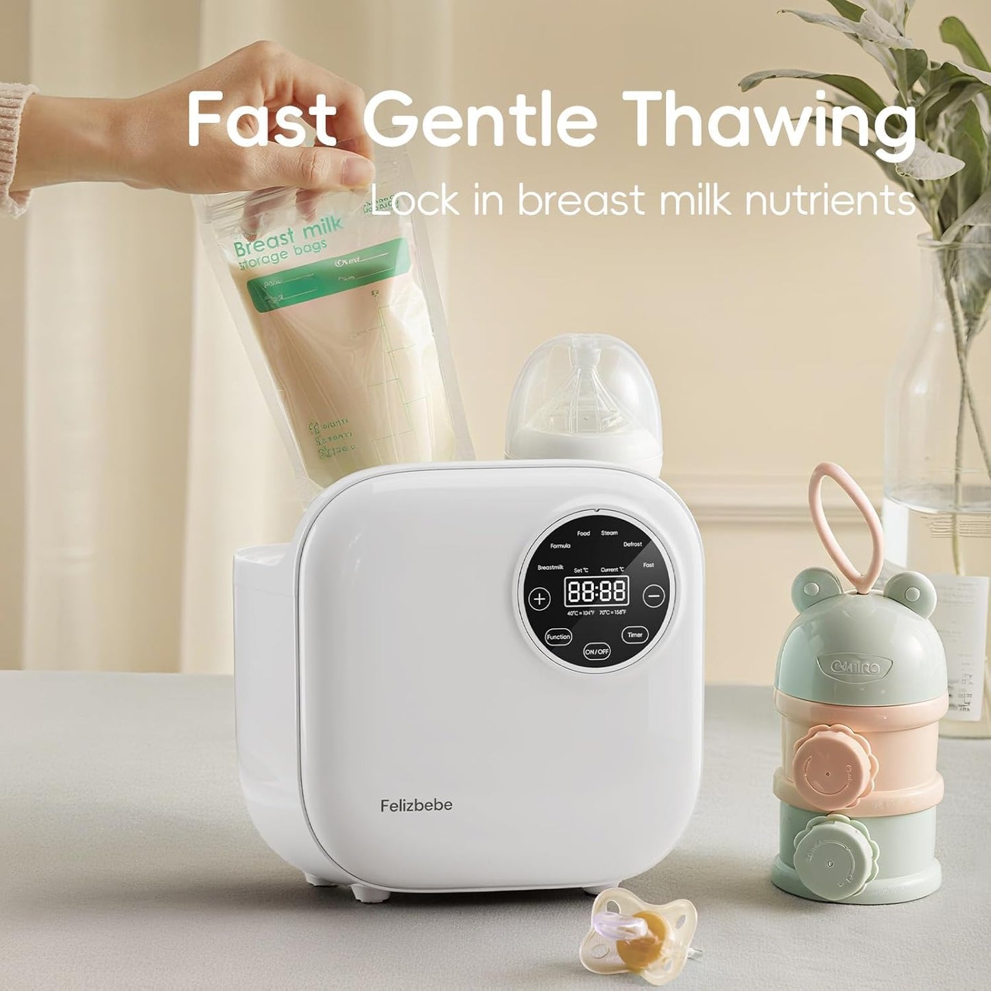 Baby Bottle Warmer, Felizbebe 10-in-1 Bottle Warmers for All Bottles, Detachable Body for Easy Cleaning, Accurate Temperature Control, Timer, Sterili-zing,Milk Warmer for Breastmilk or Formula