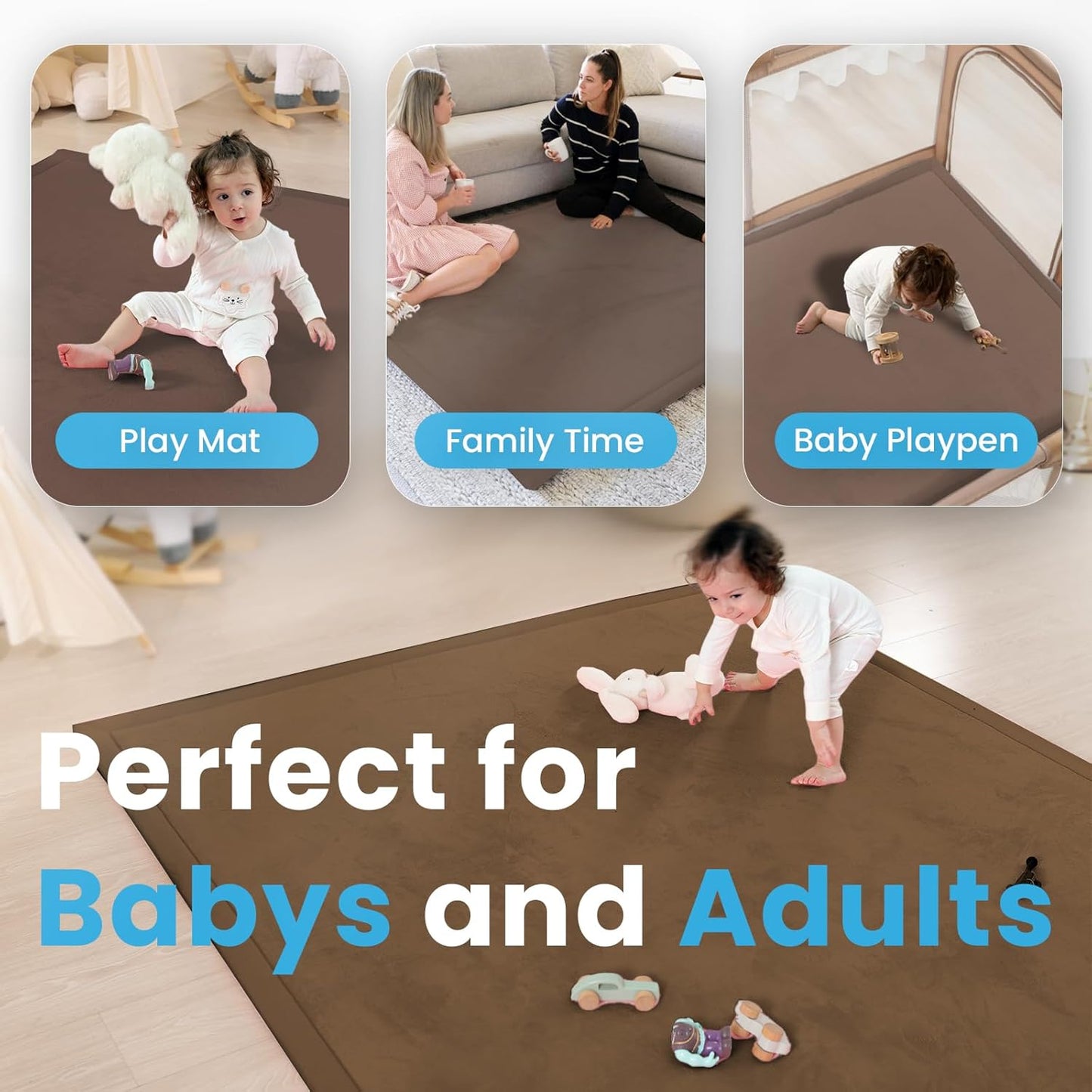 Ultra Soft Baby Play Mat,79"×158" Extra Large Activity Tummy Time Mat for Toddlers,Infants,Kids,1.3" Thick Elasti-Foam Nursery Rug for Floor,Non-Slip Safe for Crawling,Water-Repellent(Chocolate Brown)