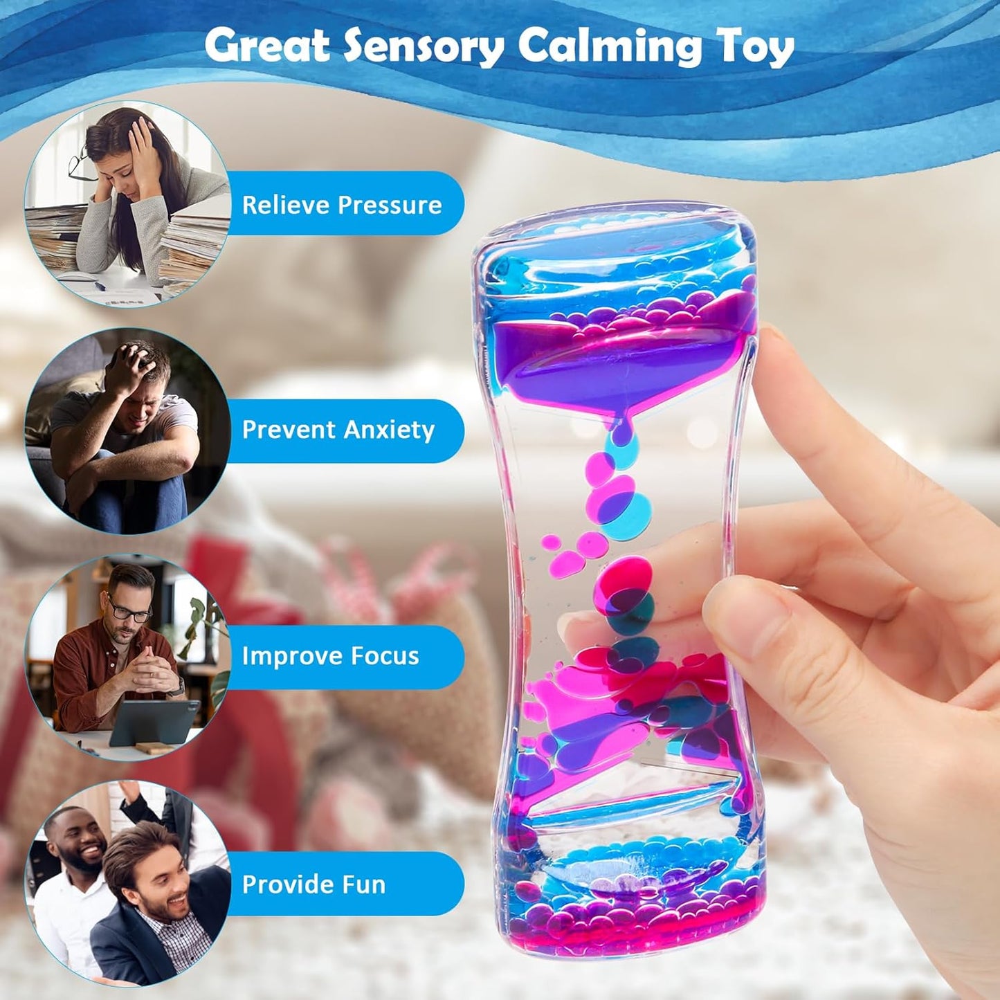 Coitak Liquid Motion Bubbler Timer for Sensory Play, Fidget Toy, Desk Top, 3 Pack, Assorted Colors (Style-3)