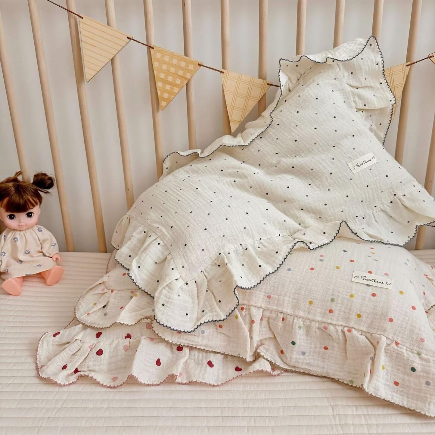 BuLuTu Cotton Muslin Toddler Pillowcases for Girls Boys Polka Dots Design Kids Pillow Cases Soft Breathable Standard Pillow Cover, Envelope Closure,1 Piece, 20"x26"