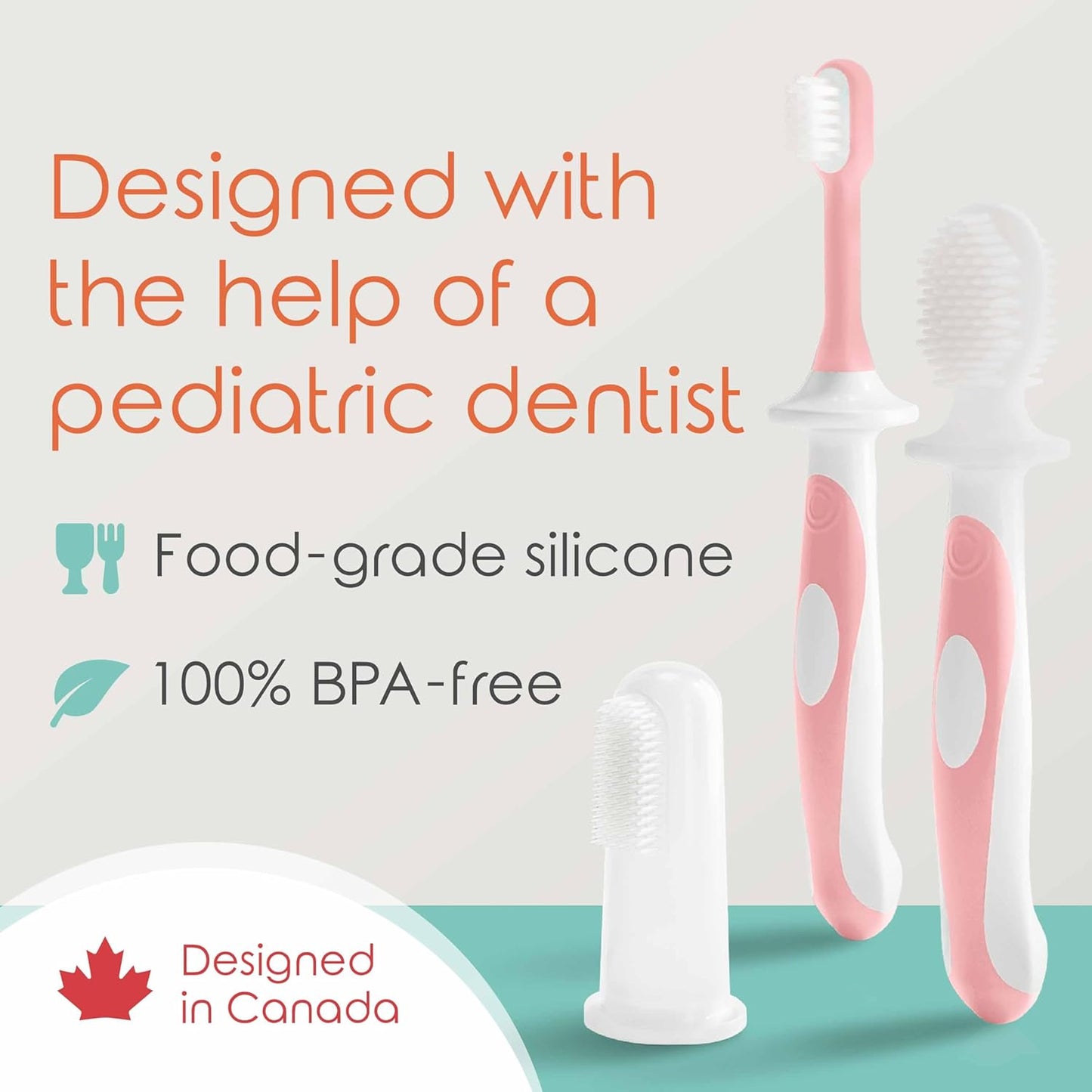 Cherish Baby Care Baby Toothbrush & Toddler Toothbrush Set (0-2 Years) - BPA-Free & Safety-Tested, 2023 Award Winner, Food-Grade Silicone (Pink)