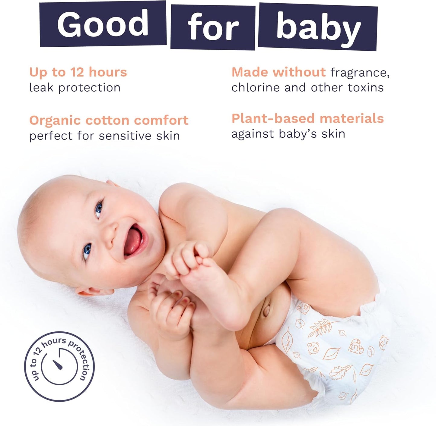 Pura Size 7 Eco-Friendly Diapers (33+lbs) Hypoallergenic, TCF, Soft Organic Cotton, Sustainable, up to 12 Hours Leak Protection, Allergy UK, Recyclable Paper Packaging, 6 Packs of 17 (102 Diapers)