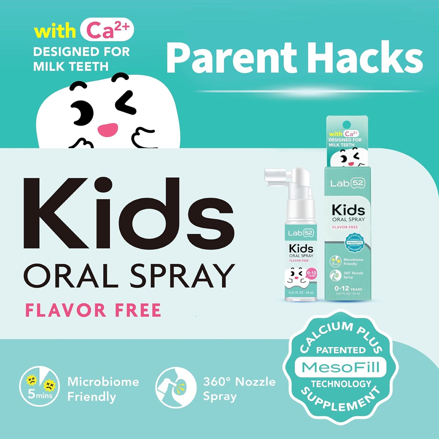 LAB52 Kids Oral Spray, Toddler Toothpaste Helper for Daily Oral Care and Fresh Breath, Children Approved with Fluoride Free for Newborn to Preschoolers, Xylitol Flavor Free