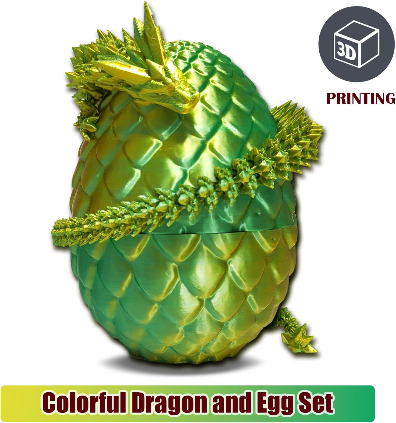 Dragon Egg ,Dragon Egg Fidget Surprise Toy with 3D Printed Dragon, Dragon Eggs with Dragon Inside Fidget Toy, 12" Dragon and Dragon Egg Toy Gifts for Autism and ADHD. (Laser Yellow Green)