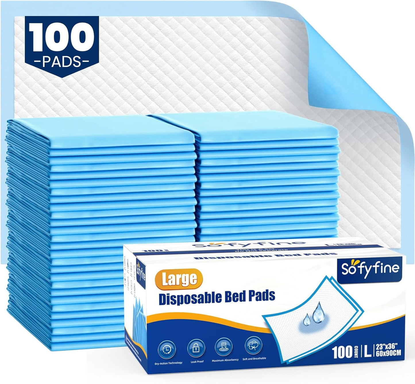 100 Count Disposable Beds Pads,23"x36" Waterproof Adults Incontinence Chucks Underpads,Absorbent Leakproof Pee Pads for Kids,Elderly,Extra Large Dog Puppy Training Pad,Baby Changing Liner