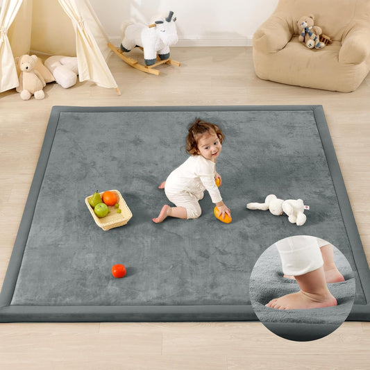 Ultra Soft Baby Play Mat,79"×118" Extra Large Activity Tummy Time Mat for Toddlers,Infants,Kids,1.3" Thick Elasti-Foam Nursery Rug for Floor,Non-Slip Safe for Crawling,Water-Repellent(Dark Grey)