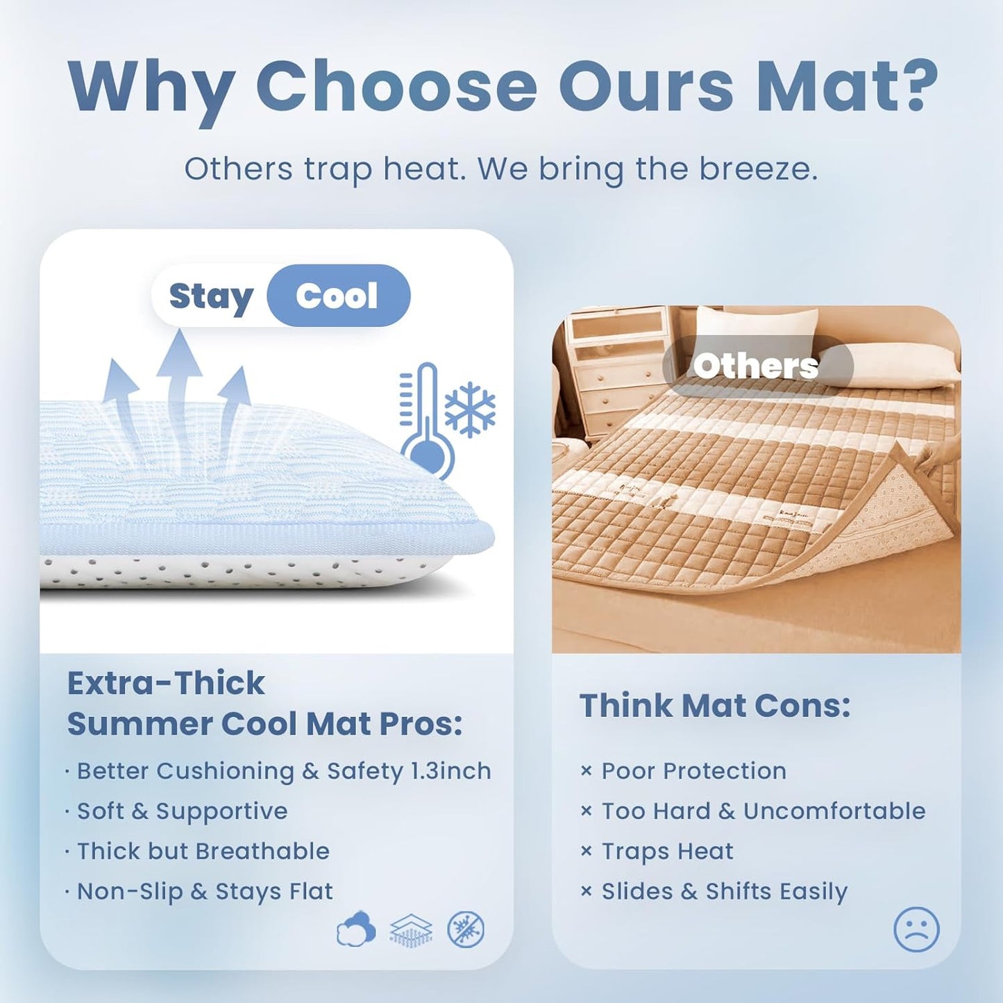 Baby Play Mat for Summer, 1.3 Thick Extra Large Memory Foam Cooling Floor Tummy Time Mat, Soft & Breathable, Non-Slip Rectangular for Toddlers’ Playtime & Rest(Light Blue,79"x118")