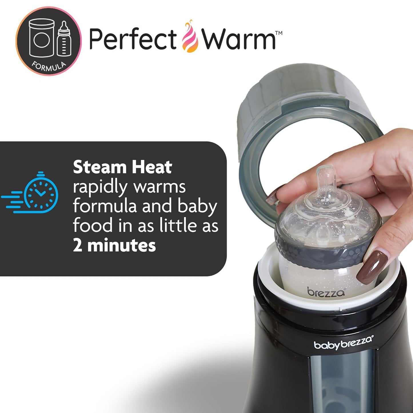 Baby Brezza Fast Baby Bottle Warmer - Baby Milk Warmer + Breastmilk Warmer Defroster – 2 Unique Temperatures for Breastmilk + Formula - Universal Fit for All Bottles, Storage Bags + Food Jars