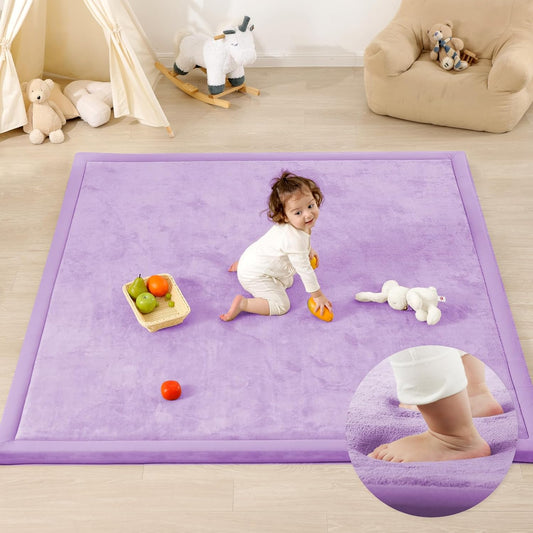 Ultra Soft Baby Play Mat,79"×79" Extra Large Activity Tummy Time Mat for Toddlers,Infants,Kids,1.3" Thick Elasti-Foam Nursery Rug for Floor,Non-Slip Safe for Crawling,Water-Repellent(Lavender)