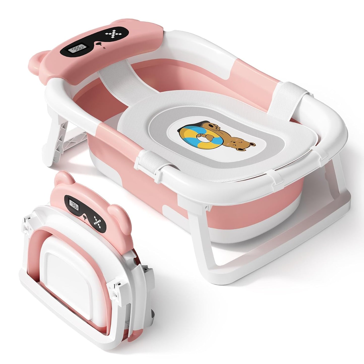 AVIDOR Baby Bathtub,Collapsible Bathtub for Newborn to Toddler,Durable Essential Infant Bath Tub,Portable Travel Baby Tub with Soft Cushion,No-Slip Hanging and Detachable(Pink)