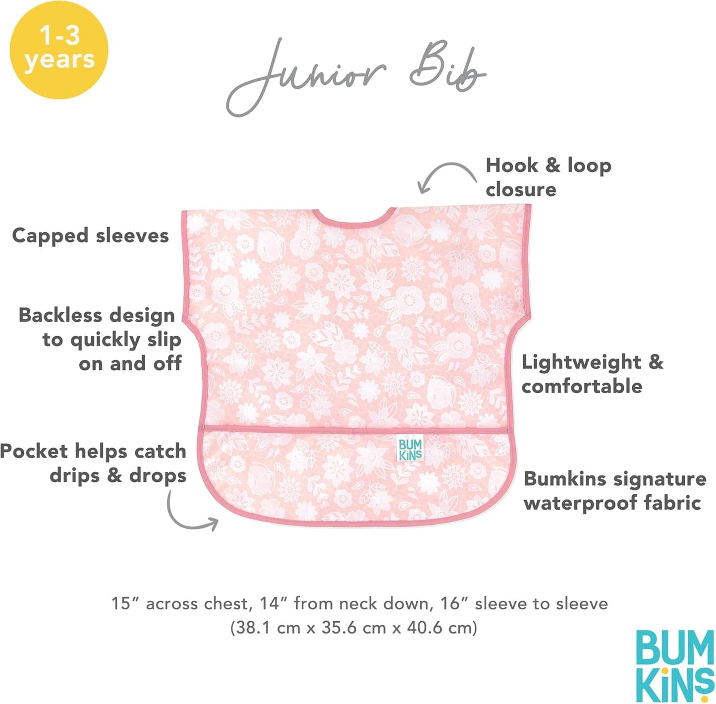 Bumkins Bibs - Toddler Bibs, Waterproof, Large for 1-3 Years, Short Sleeve