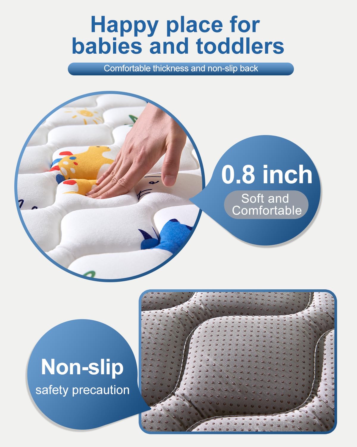 Odorless Premium Foam Baby Play Mat 47" x 47", Soft Microfiber Fabric Crawling Mat for Floor- Comfortable and Hypoallergenic, Non-Slip Cushioned Floor Playpen mat for Infants,Babies,Toddlers